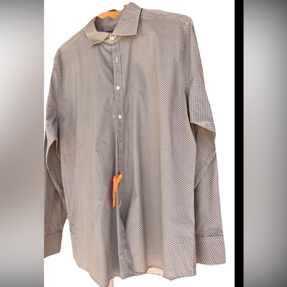 Canali Mens Dress Shirt Gray Blue Cotton Italy Size XXL